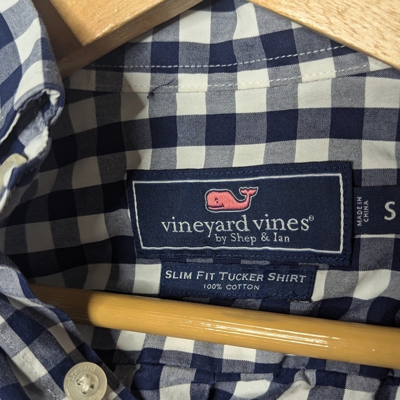 Vineyard Vines Mens Shirt Slim Fit Tucker Blue White Plaid Gingham Small Button - Picture 4 of 4